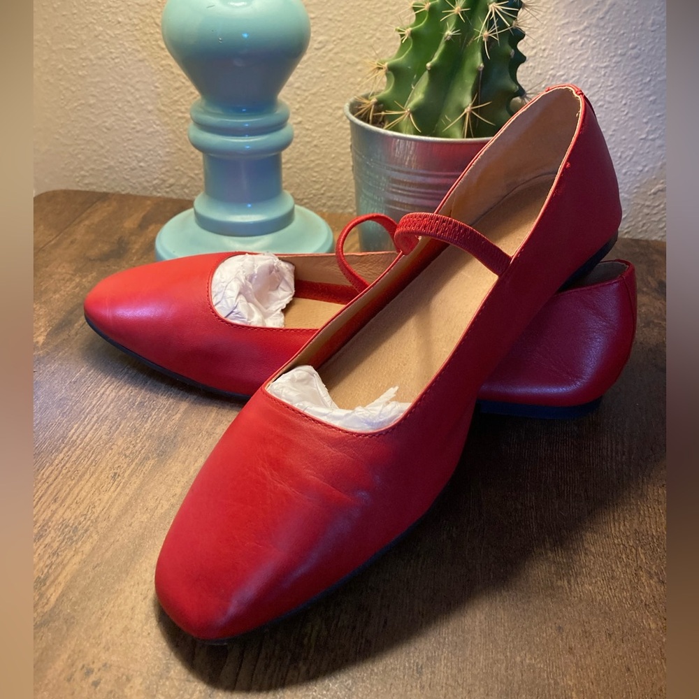 Madewell Greta Ballet Flats Red Leather Size 9 Excellent Condition